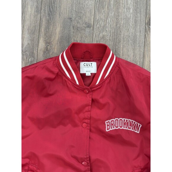 Cult Favorite Basics Brooklyn Red Jacket Medium Snap Closure Varsity M - Picture 3 of 5